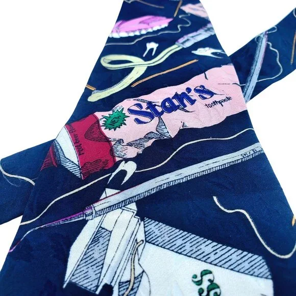 Vintage Nicole Miller 1992 Tie Novelty Graphic Print Teeth Dentist Wide Funny - Picture 8 of 10